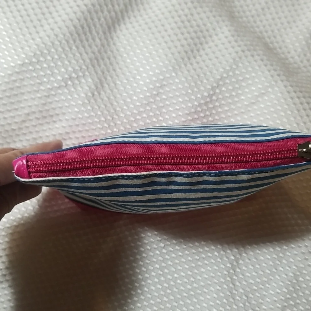TOO FACED BLUE & WHITE STRIOED COSMETIC CASE